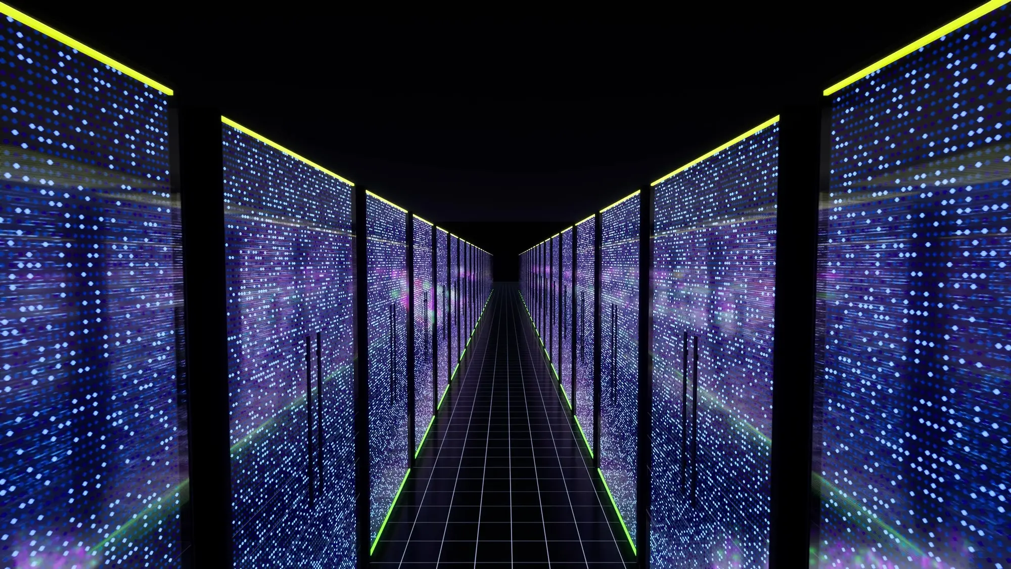 Shaip offers a 50% discount on its off-the-shelf Audio/Speech datasets to train Conversational AI Models Modern data center servers room with neon lights AI iot learning 3d rendering