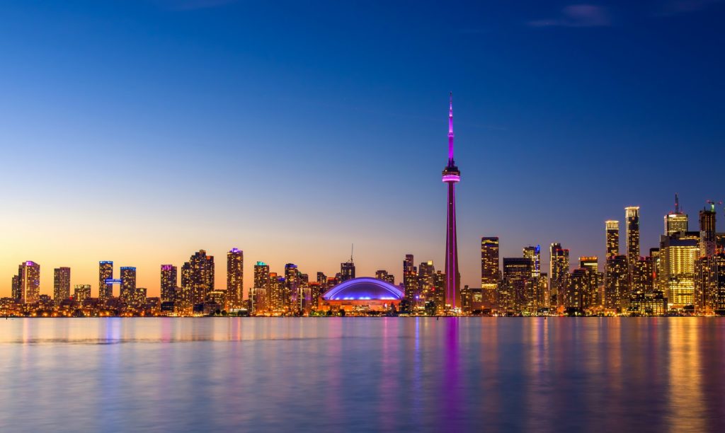 Toronto city skyline at night, Ontario, Canada